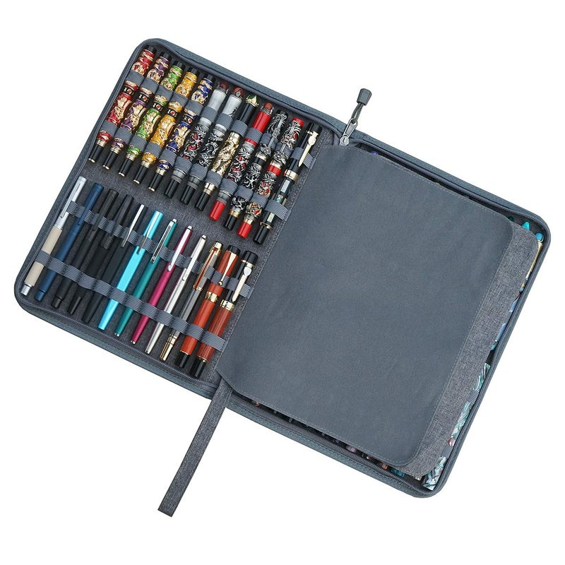 erofa 48 Slots Gray Fountain Pen Case, Canvas Pen Holder Display Pouch Bag Storage Large Capacity Water Resistant - Image 5